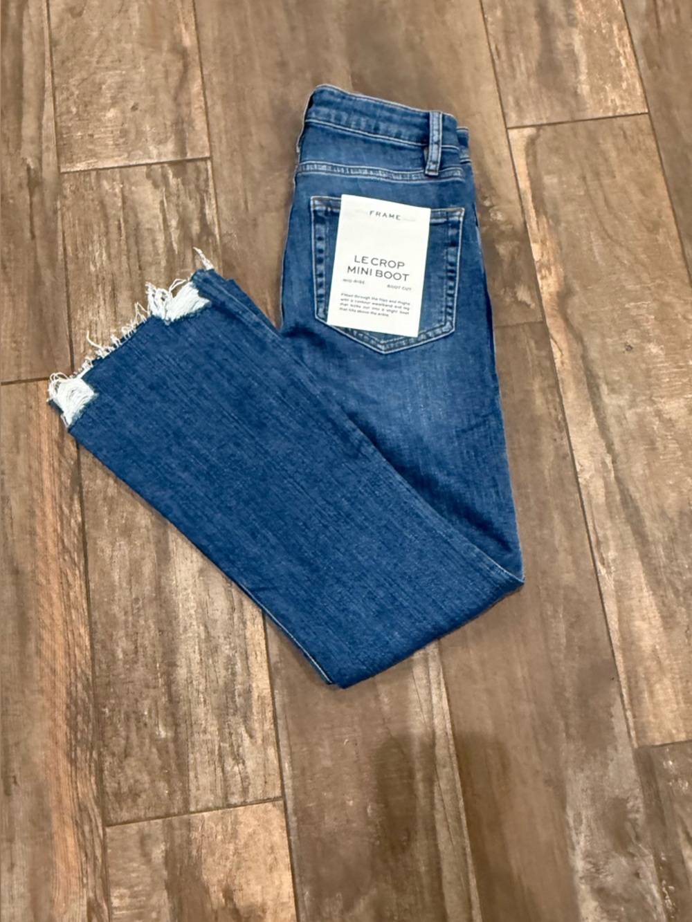 Frame Denim Le Crop Mini Boot Jeans - Dark Blue with Frayed Hem